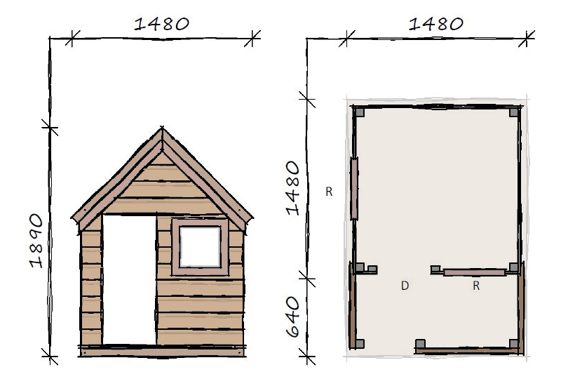 Plattegrond klein speelhuisje